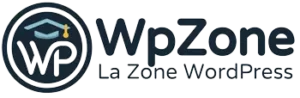 Logo HD en horizontal en 350 px de WpZone, représentant un WP et un chapeau d'étudiant diplômé