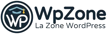 Logo HD en horizontal en 350 px de WpZone, représentant un WP et un chapeau d'étudiant diplômé
