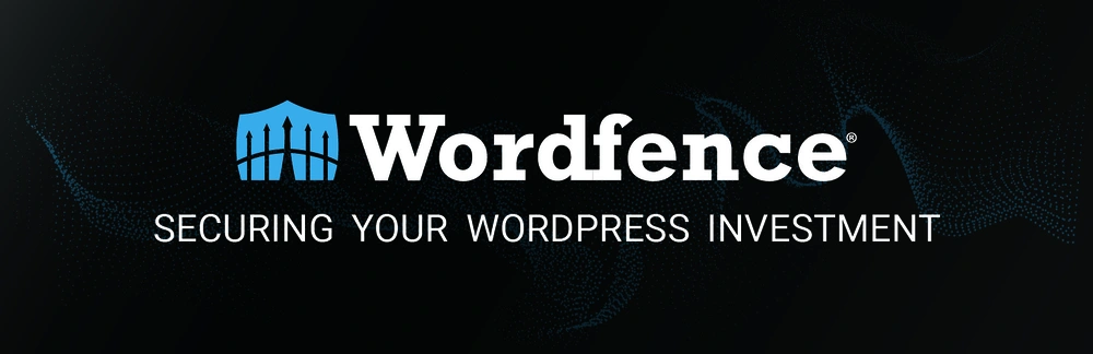 Logo de Wordfence avec le slogan 'Securing Your WordPress Investment', sur un fond noir, symbolisant la sécurité et la protection des sites WordPress.